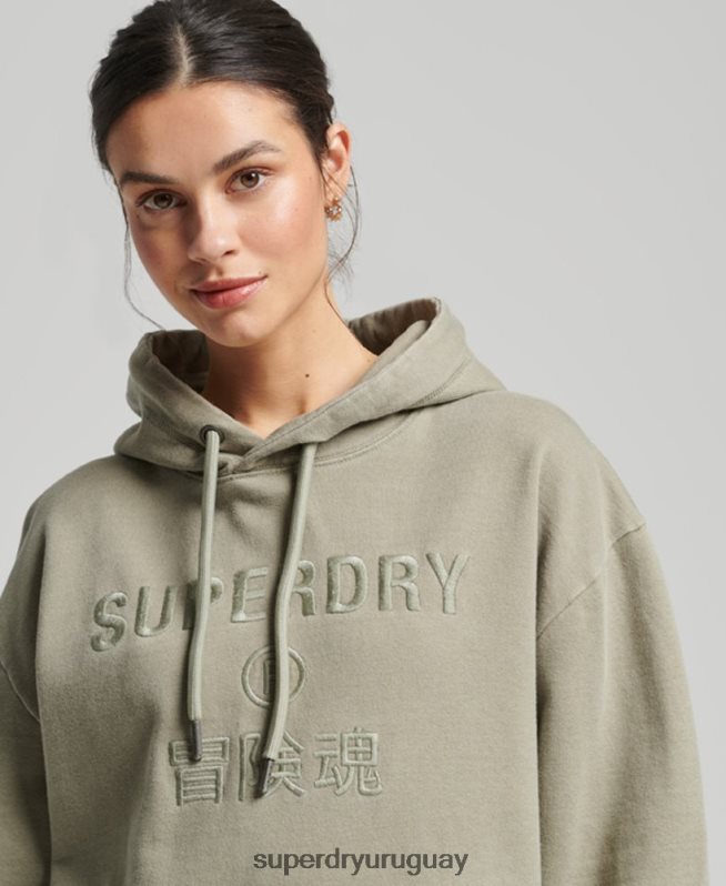 uy Superdry mujer sudadera con capucha extragrande teñida con logo de código caqui DT2N8Z3433 ropa