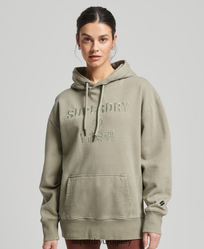 uy Superdry mujer sudadera con capucha extragrande teñida con logo de código caqui DT2N8Z3433 ropa