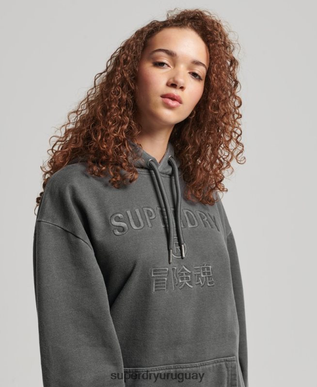 uy Superdry mujer sudadera con capucha extragrande teñida con logo de código negro DT2N8Z5950 ropa