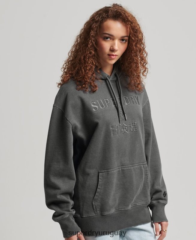 uy Superdry mujer sudadera con capucha extragrande teñida con logo de código negro DT2N8Z5950 ropa