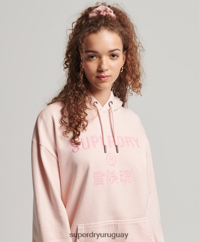 uy Superdry mujer sudadera con capucha extragrande teñida con logo de código rosa DT2N8Z5775 ropa