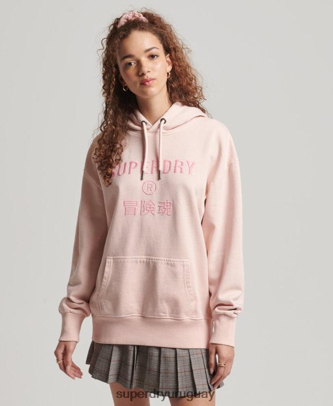 uy Superdry mujer sudadera con capucha extragrande teñida con logo de código rosa DT2N8Z5775 ropa