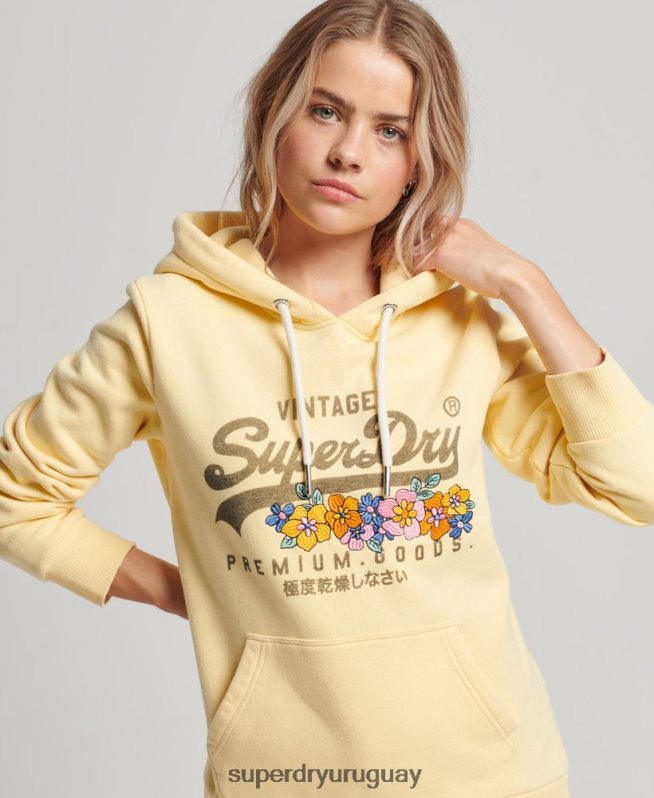 uy Superdry mujer sudadera con capucha floral de productos premium con logo vintage amarillo DT2N8Z3271 ropa