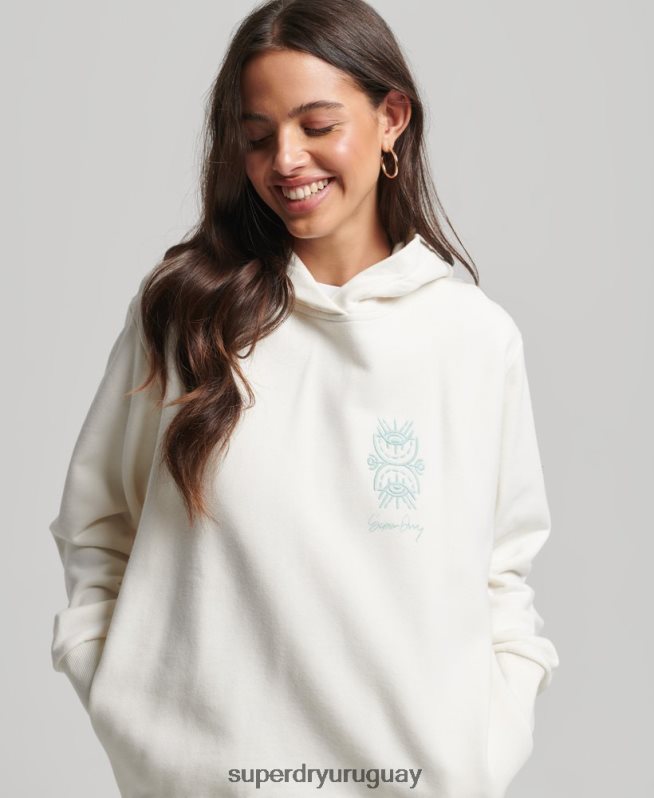 uy Superdry mujer sudadera con capucha folk nómada blanco DT2N8Z3410 ropa