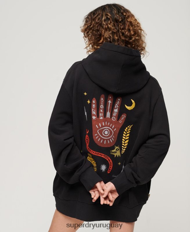 uy Superdry mujer sudadera con capucha folk nómada negro DT2N8Z3290 ropa