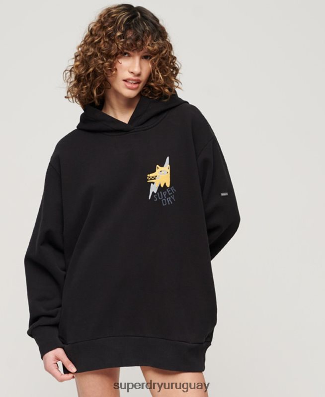 uy Superdry mujer sudadera con capucha folk nómada negro DT2N8Z3290 ropa