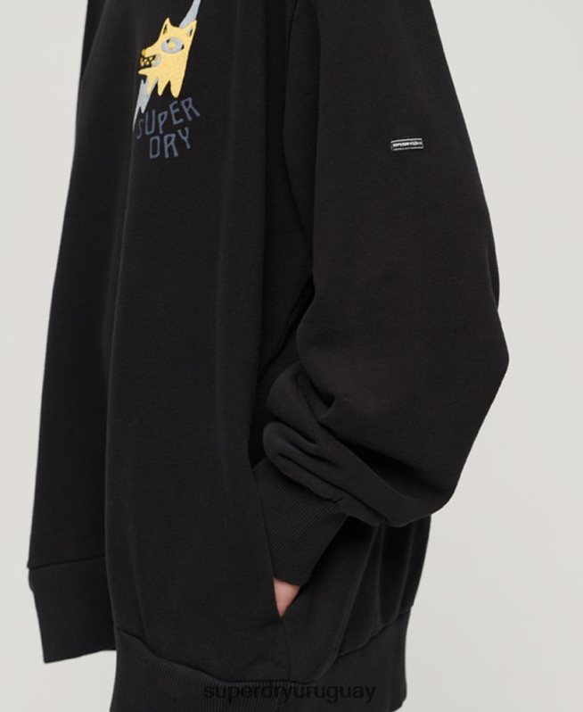 uy Superdry mujer sudadera con capucha folk nómada negro DT2N8Z3290 ropa