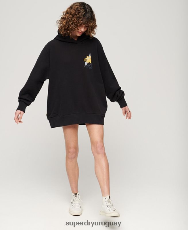 uy Superdry mujer sudadera con capucha folk nómada negro DT2N8Z3290 ropa