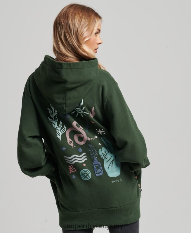 uy Superdry mujer sudadera con capucha folk nómada verde DT2N8Z3415 ropa
