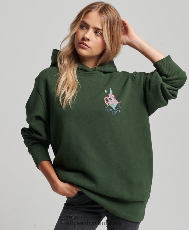 uy Superdry mujer sudadera con capucha folk nómada verde DT2N8Z3415 ropa
