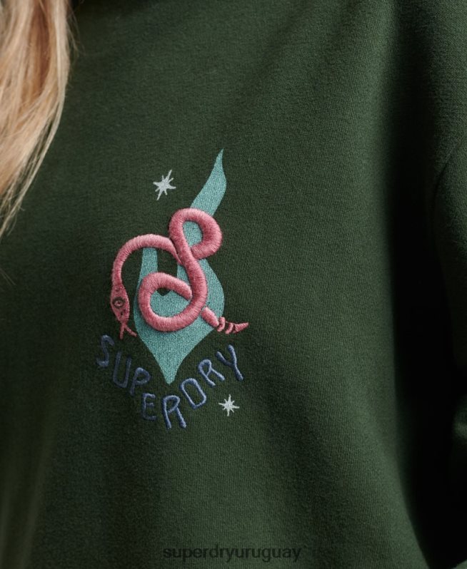 uy Superdry mujer sudadera con capucha folk nómada verde DT2N8Z3415 ropa