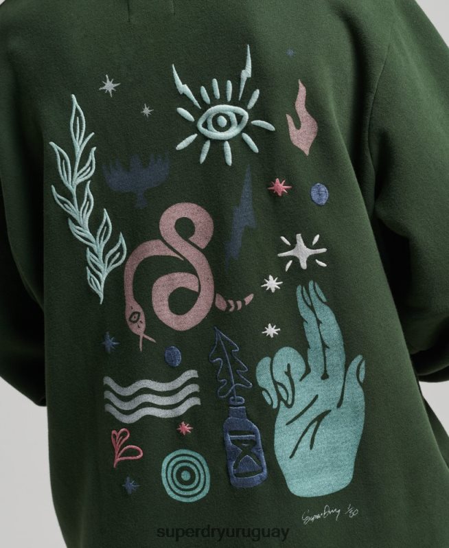 uy Superdry mujer sudadera con capucha folk nómada verde DT2N8Z3415 ropa