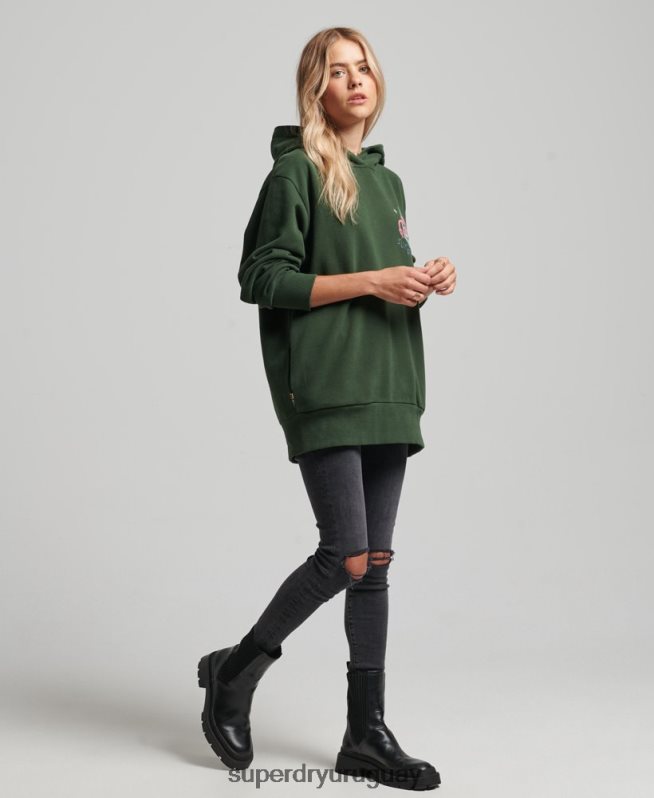 uy Superdry mujer sudadera con capucha folk nómada verde DT2N8Z3415 ropa