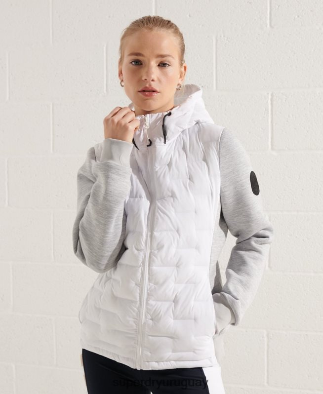 uy Superdry mujer sudadera con capucha híbrida tormenta sónica blanco DT2N8Z5951 ropa