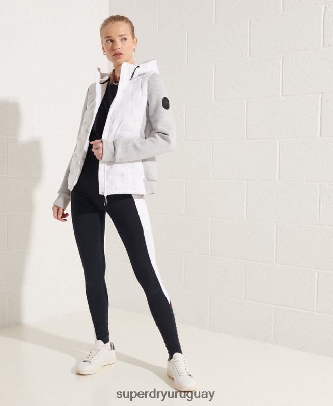 uy Superdry mujer sudadera con capucha híbrida tormenta sónica blanco DT2N8Z5951 ropa