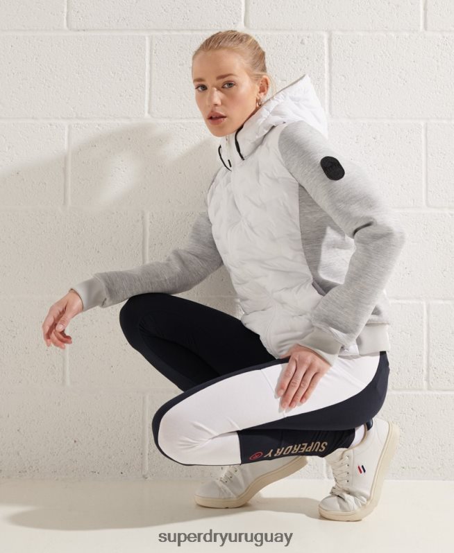 uy Superdry mujer sudadera con capucha híbrida tormenta sónica blanco DT2N8Z5951 ropa