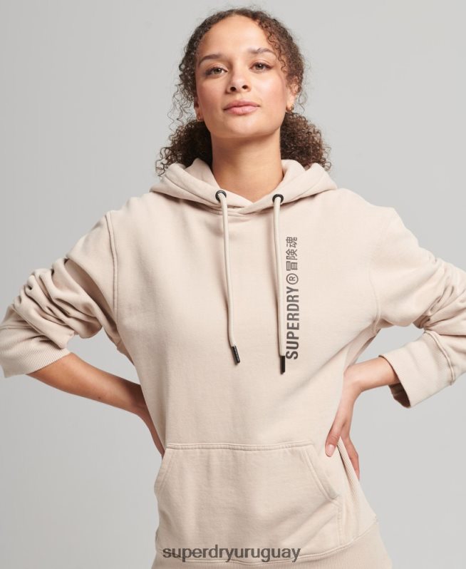 uy Superdry mujer sudadera con capucha holgada code linear beige DT2N8Z5889 ropa