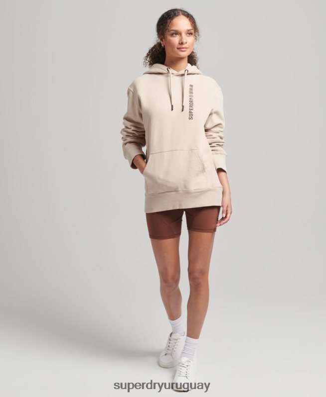 uy Superdry mujer sudadera con capucha holgada code linear beige DT2N8Z5889 ropa