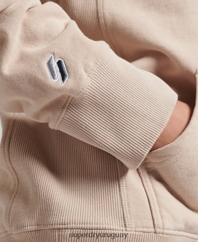 uy Superdry mujer sudadera con capucha holgada code linear beige DT2N8Z5889 ropa