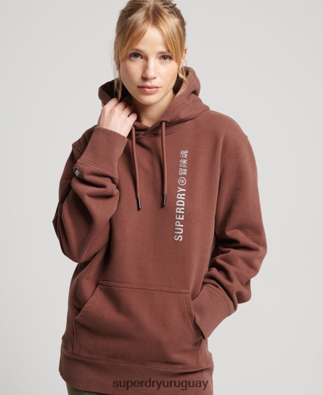 uy Superdry mujer sudadera con capucha holgada code linear marrón DT2N8Z5882 ropa