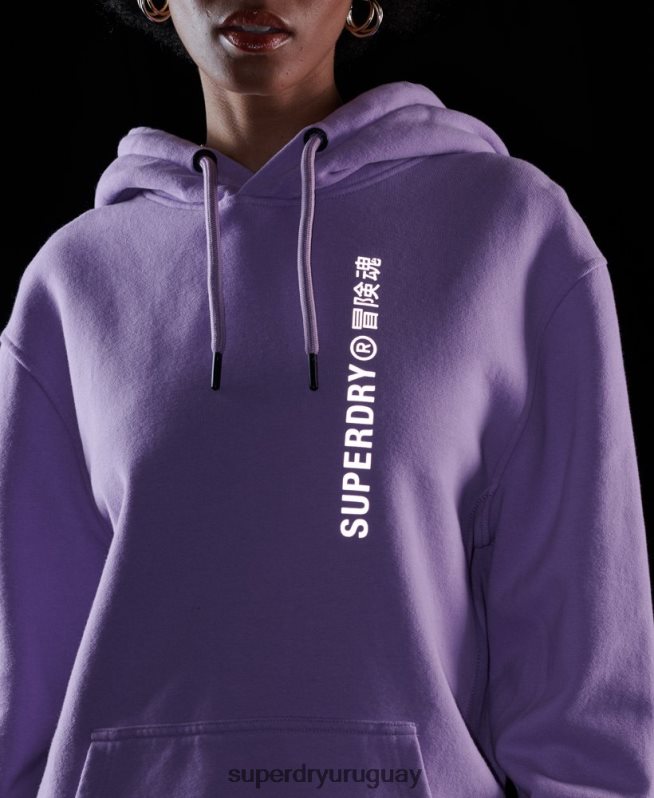 uy Superdry mujer sudadera con capucha holgada code linear púrpura DT2N8Z3438 ropa