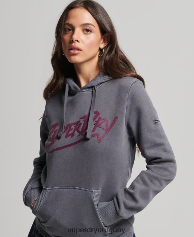uy Superdry mujer sudadera con capucha marca indie gris oscuro DT2N8Z3337 ropa