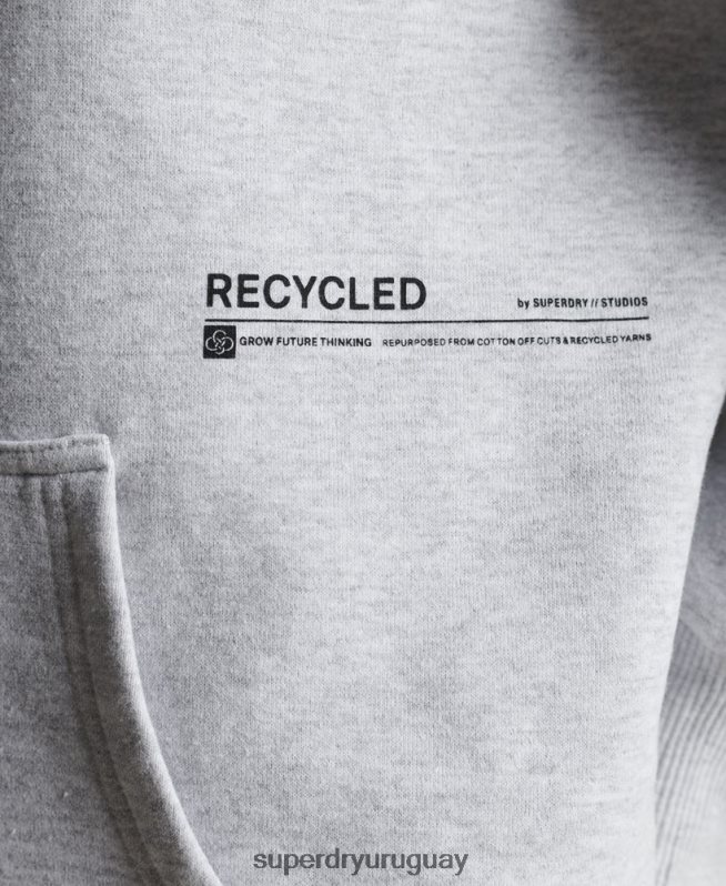 uy Superdry mujer sudadera con capucha micro reciclada gris claro DT2N8Z5834 ropa