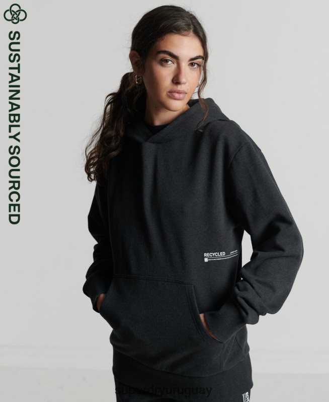 uy Superdry mujer sudadera con capucha micro reciclada negro DT2N8Z5973 ropa