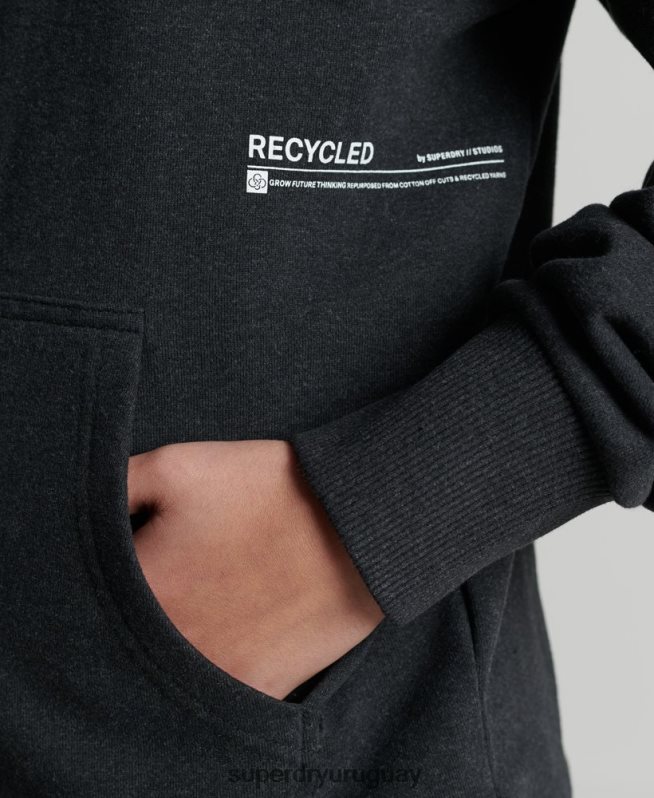 uy Superdry mujer sudadera con capucha micro reciclada negro DT2N8Z5973 ropa