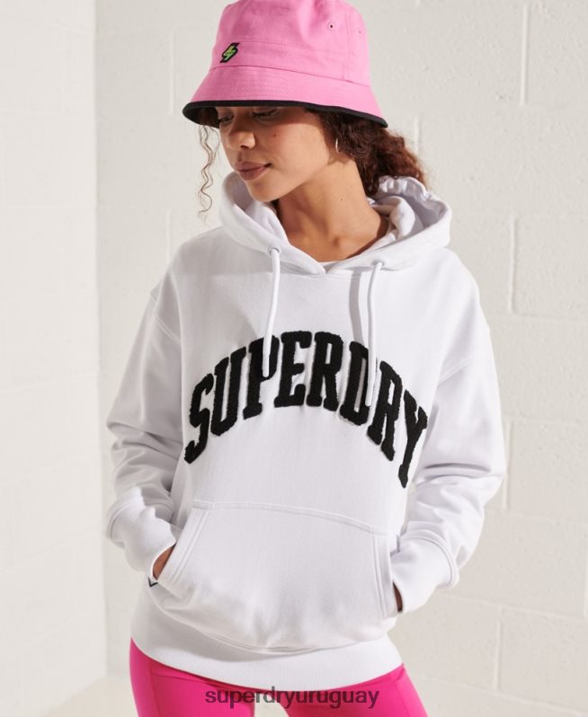 uy Superdry mujer sudadera con capucha mono arco Varsity blanco DT2N8Z5979 ropa