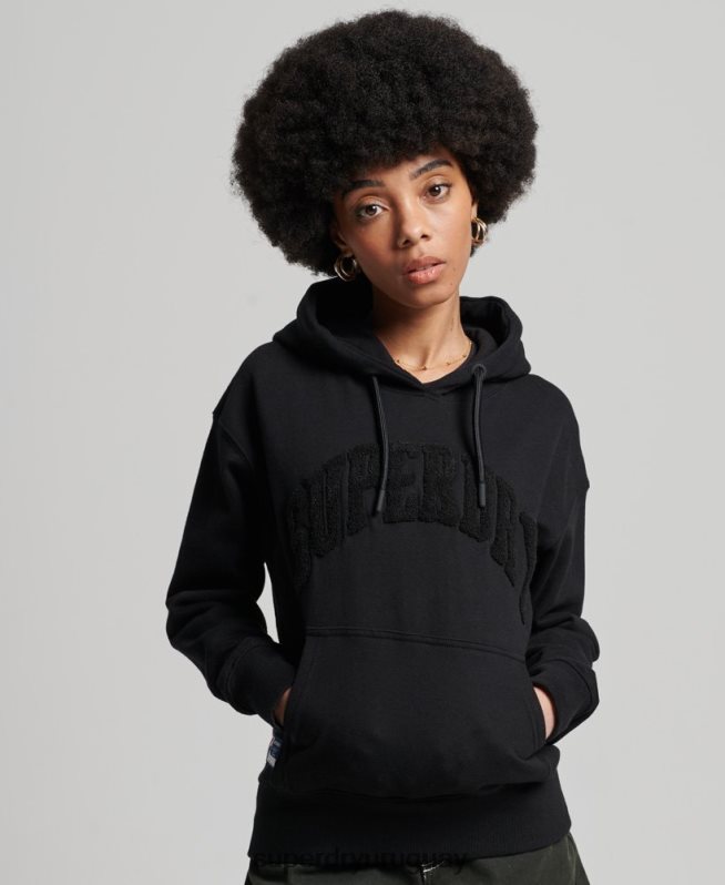 uy Superdry mujer sudadera con capucha mono arco Varsity negro DT2N8Z6066 ropa