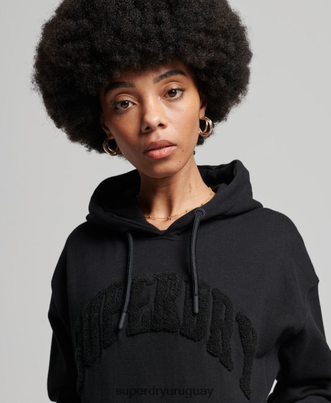 uy Superdry mujer sudadera con capucha mono arco Varsity negro DT2N8Z6066 ropa