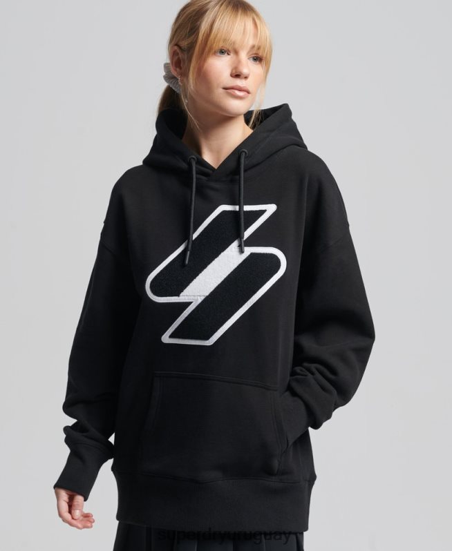 uy Superdry mujer sudadera con capucha oversize de chenilla negro DT2N8Z5954 ropa