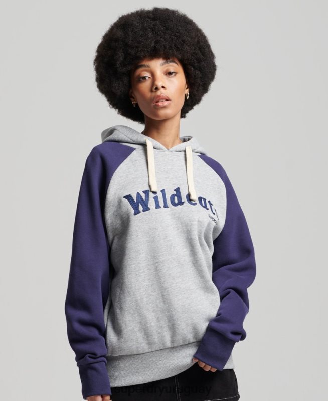 uy Superdry mujer sudadera con capucha raglán colegial vintage gris DT2N8Z5778 ropa