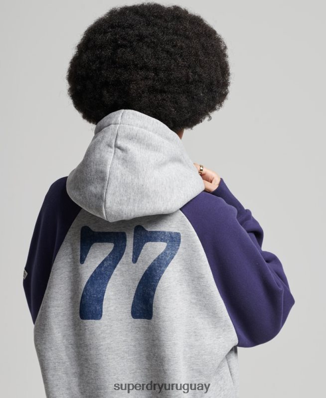 uy Superdry mujer sudadera con capucha raglán colegial vintage gris DT2N8Z5778 ropa
