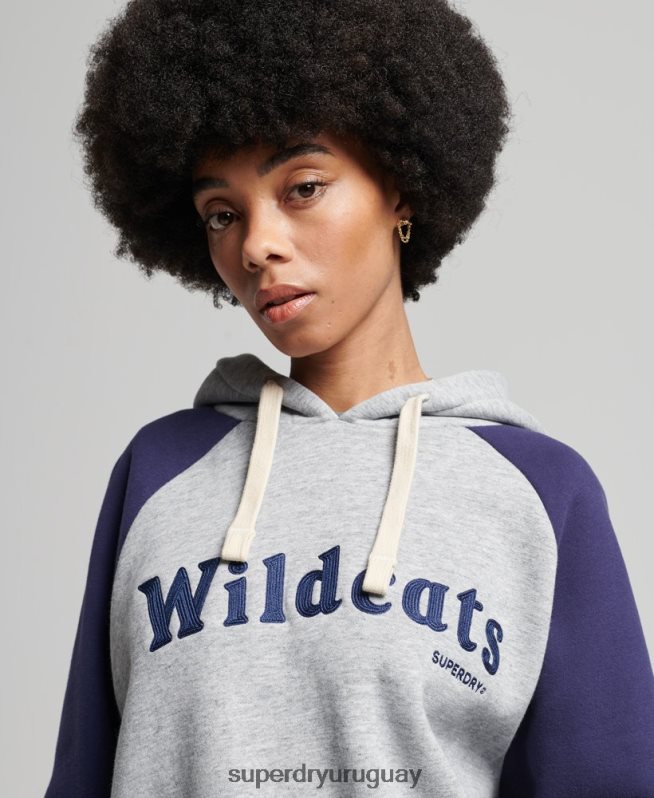 uy Superdry mujer sudadera con capucha raglán colegial vintage gris DT2N8Z5778 ropa