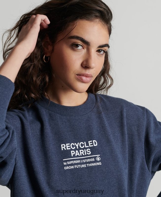 uy Superdry mujer sudadera con capucha reciclada azul DT2N8Z5833 ropa
