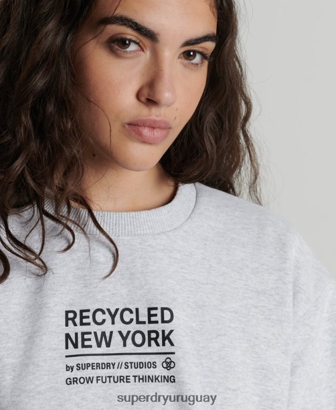uy Superdry mujer sudadera con capucha reciclada gris claro DT2N8Z6089 ropa