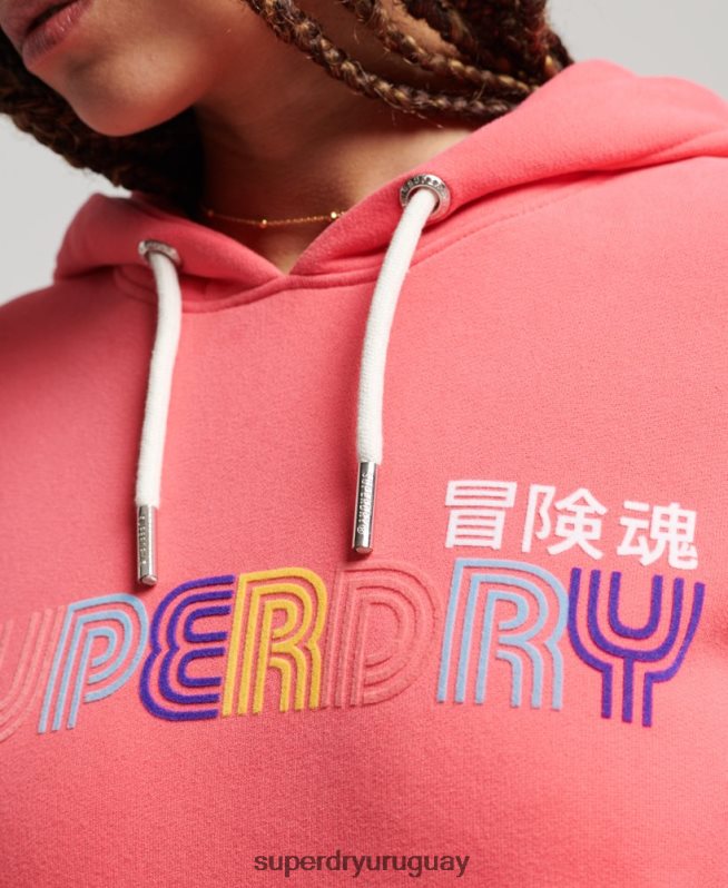 uy Superdry mujer sudadera con capucha retro arcoíris rosa DT2N8Z3332 ropa