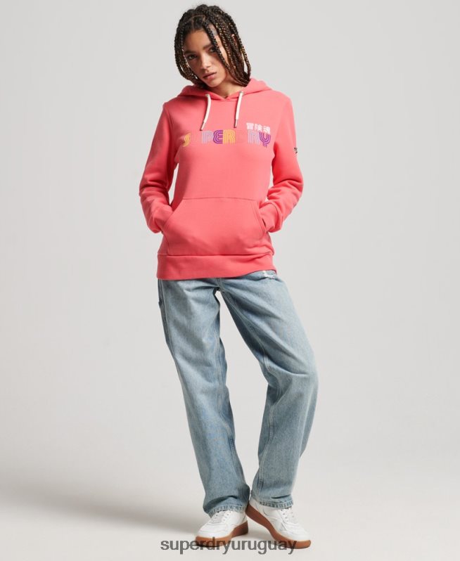 uy Superdry mujer sudadera con capucha retro arcoíris rosa DT2N8Z3332 ropa