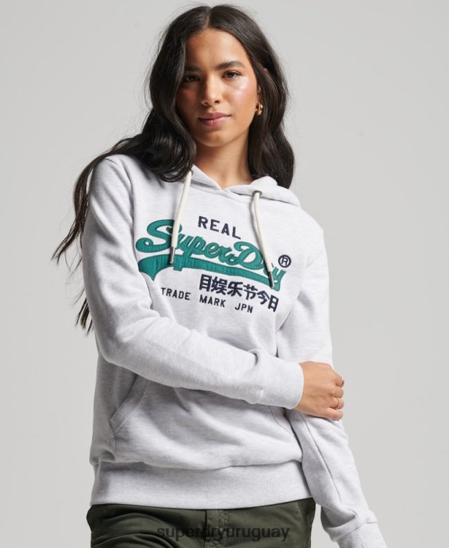 uy Superdry mujer sudadera con capucha sin cepillar heritage con logo vintage gris claro DT2N8Z3409 ropa