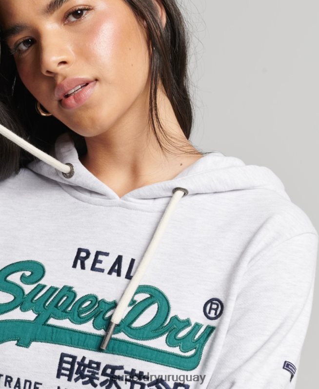 uy Superdry mujer sudadera con capucha sin cepillar heritage con logo vintage gris claro DT2N8Z3409 ropa