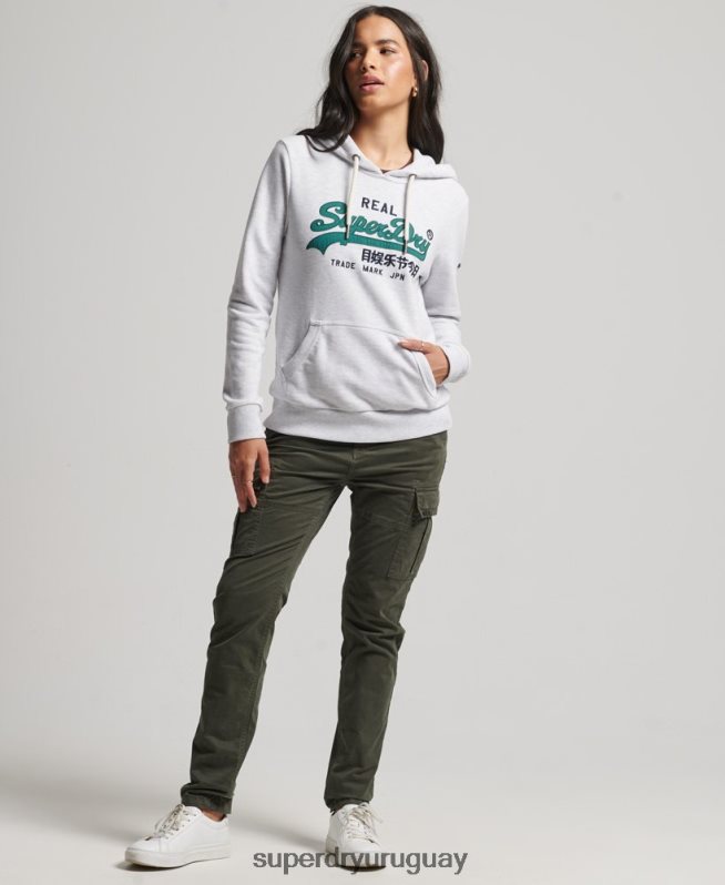 uy Superdry mujer sudadera con capucha sin cepillar heritage con logo vintage gris claro DT2N8Z3409 ropa