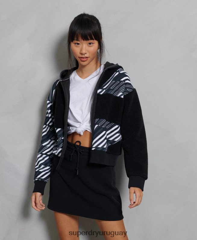 uy Superdry mujer sudadera con capucha sportstyle energy rib sherpa y cremallera negro DT2N8Z6181 ropa