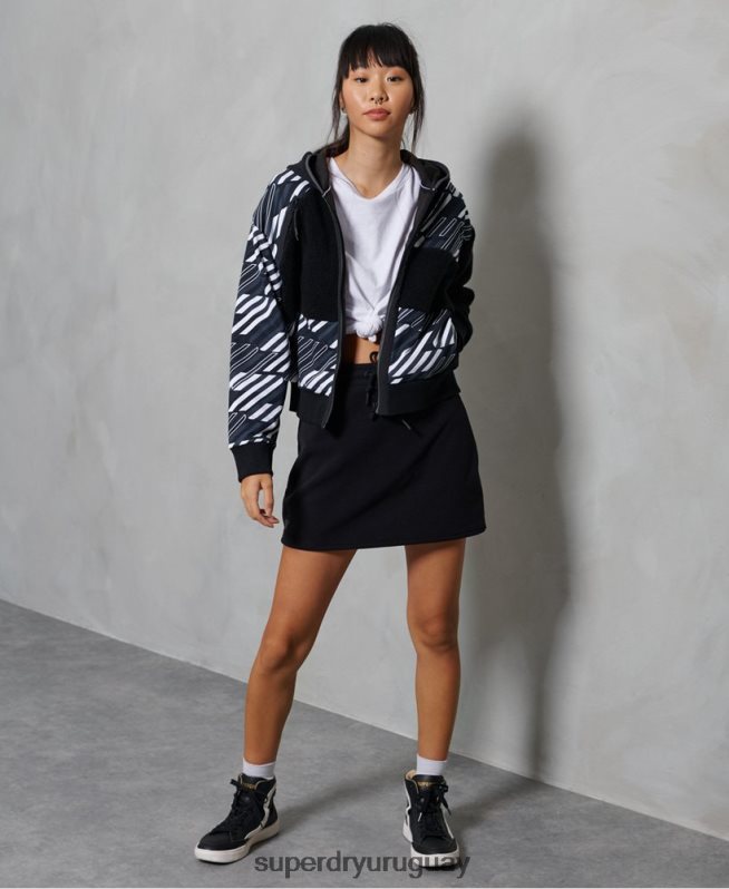 uy Superdry mujer sudadera con capucha sportstyle energy rib sherpa y cremallera negro DT2N8Z6181 ropa