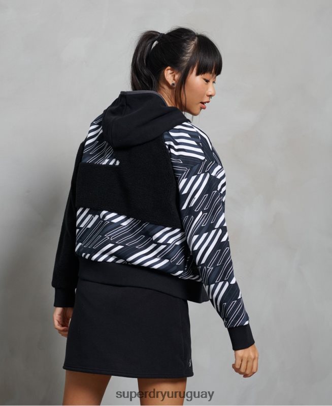 uy Superdry mujer sudadera con capucha sportstyle energy rib sherpa y cremallera negro DT2N8Z6181 ropa