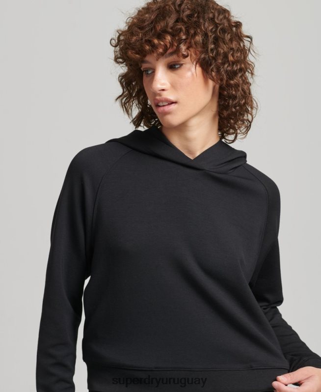 uy Superdry mujer sudadera con capucha suave modal negro DT2N8Z5823 ropa