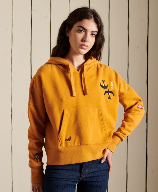 uy Superdry mujer sudadera con capucha suika boxy adornada oro DT2N8Z6099 ropa