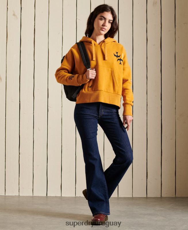 uy Superdry mujer sudadera con capucha suika boxy adornada oro DT2N8Z6099 ropa