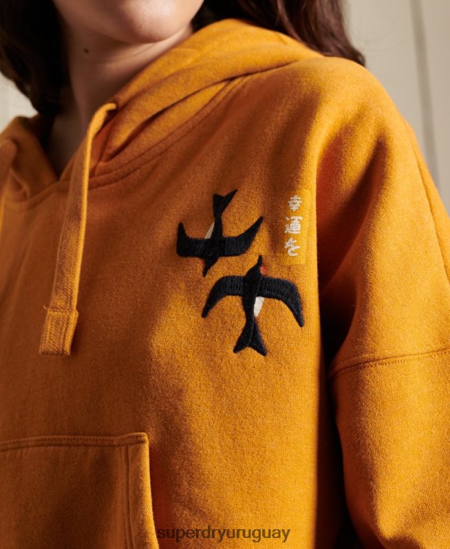 uy Superdry mujer sudadera con capucha suika boxy adornada oro DT2N8Z6099 ropa